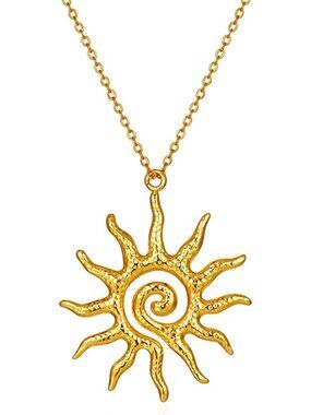 Women's Lobster Vintage Bohemian Unique Gold Statement Sun Pendant Necklace